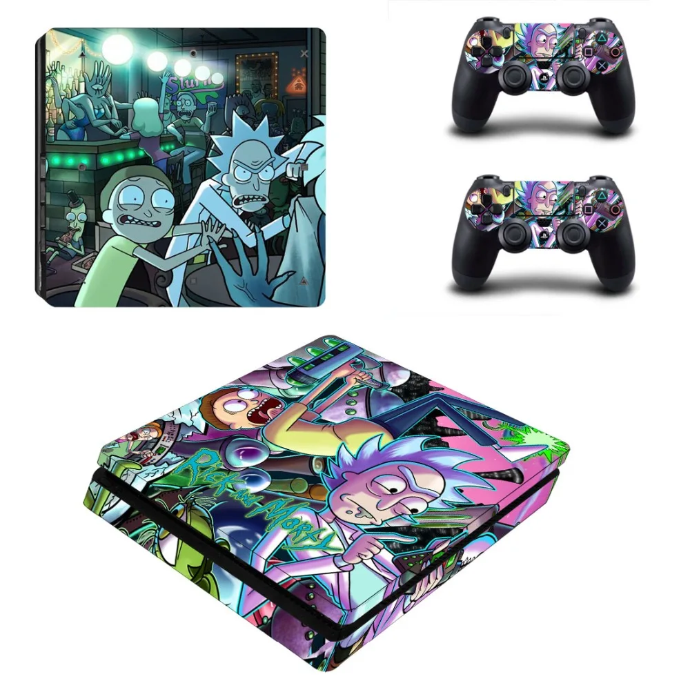 Rick and Morty PS4 Slim Skin Sticker Vinyl For PlayStation 4 Console and 2 Controllers PS4 Slim
